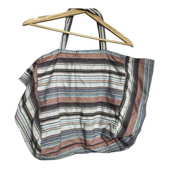 Roxy Time Is Now Canvas Tote Bag Black White Striped Slouchy Gym Beach Bag - Picture 3 of 6